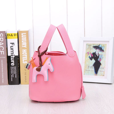 Large-Capacity Leather Handbag with Lychee Pattern