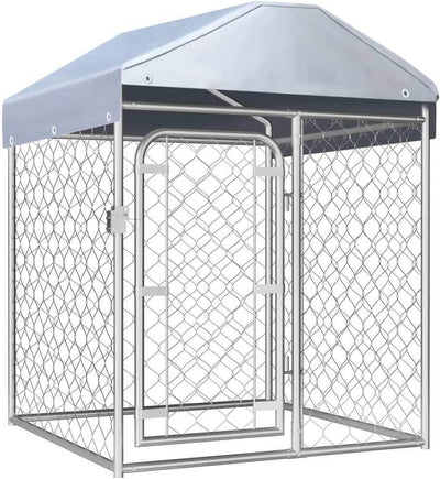 Canile Da Esterno Con Tetto Alto Robusto Elegante Comodo Con Serratura Recinzione Recinto per Cani Box Gabbia 200X200X135 Cm in Acciaio Zincato