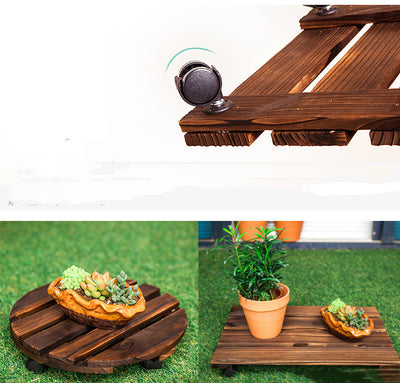 Round Carbonized Wood Universal Wheel Flower Pot Base Tray