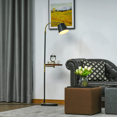 Lampada Da Terra Con Ripiano Da Ф29.5Cm, Lampada Da Pavimento per Salotto Compatibile Con Lampadine E27 Da 40W, Metallo Nero E Oro