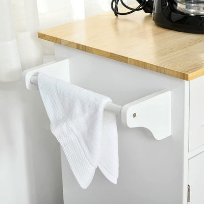 Carrello Da Cucina Multiuso Con 2 Cassetti, 3 Antine E 4 Ruote, in Legno E MDF, 121X46X91Cm, Bianco