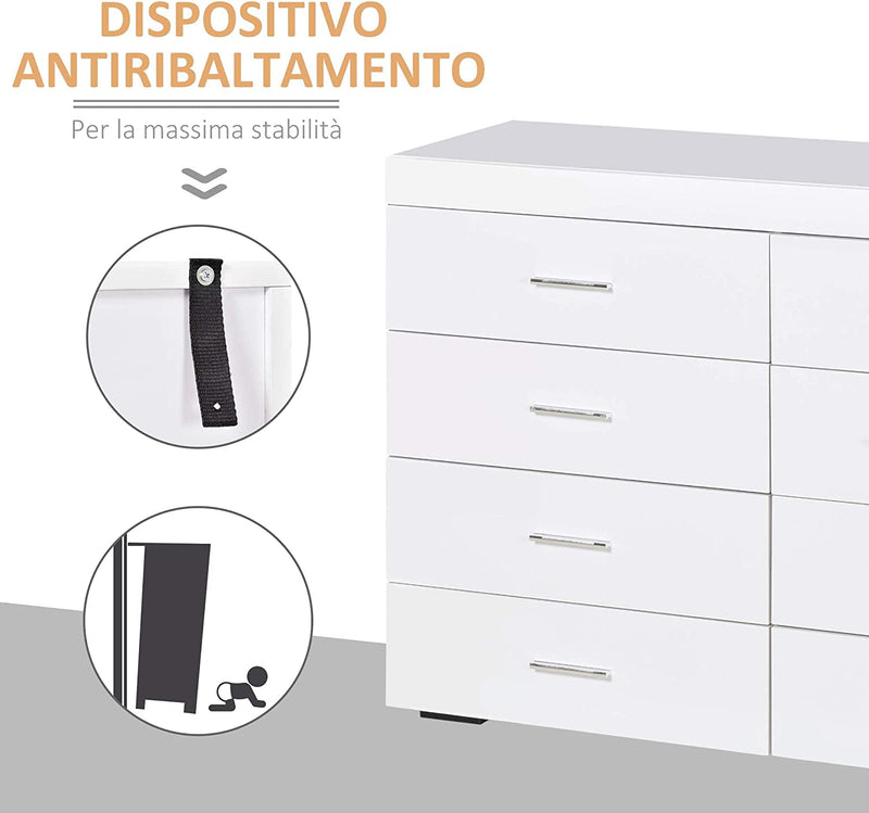 Mobile Con Cassetti Cassettiera in Legno per Camera, Cucina, Bagno 90×35×73Cm Bianca