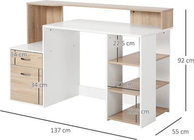 – Moderna Scrivania per Computer Con Ripiani in Legno MDF 137 X 55 X 92Cm