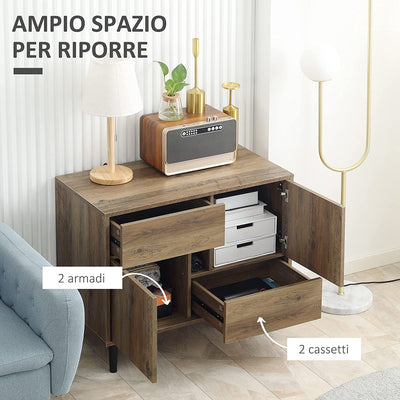 Mobile Da Salotto E Soggiorno in Legno Con Cassetti E Armadietti, Credenza Moderna in Stile Nordico, 76.5X39.5X64.5Cm