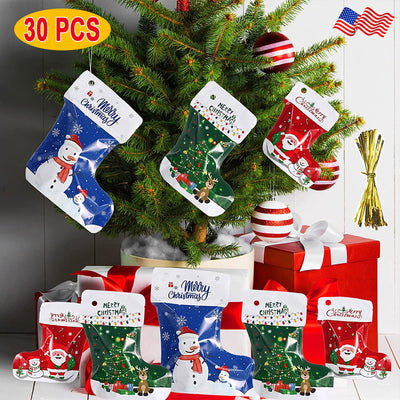 30PCS Christmas Ziplock with Ties Assorted Sizes Stocking Wrapping Bag