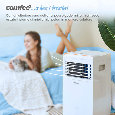 Condizionatore Portatile 7000 BTU/H, AMBRA 8C, 2,0Kw, 25㎡/68M³, 3-In-1 Climatizzatore Portatile, Ventilatore, Raffreddamento, Deumidificazione, 24H Timer, Sleep Mode, Funzione Follow-Me