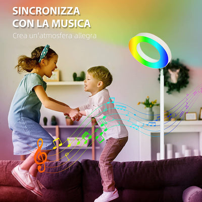 Lampada Da Terra Compatibile Con Alexa E Google Home, Con Luce RGB a Doppia Illuminazione, in Acciaio, Φ25X168 Cm, Bianca