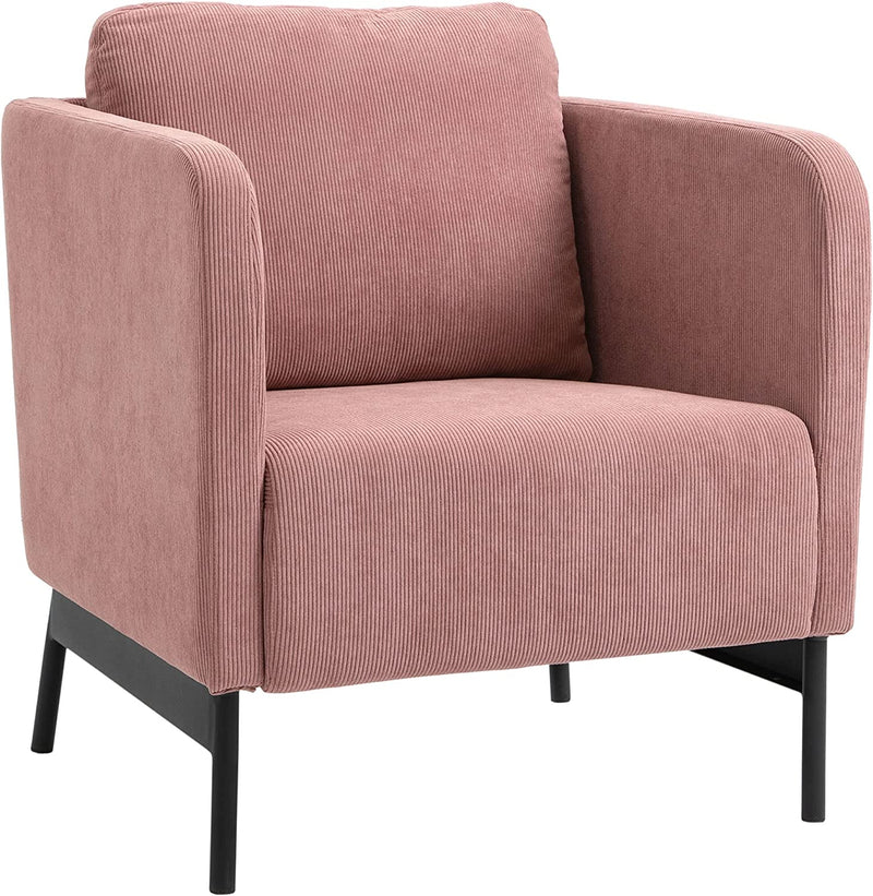 Poltroncina in Velluto a Coste Con Gambe in Acciaio E Cuscino Posteriore, 73X74X82Cm, Rosa