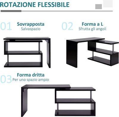 Scrivania Angolare per Computer Con Scaffali, Tavolo Da Pranzo in Legno 120 X 106 X 75Cm Nero