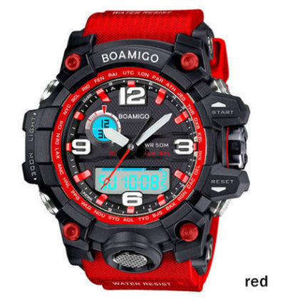 BOAMIGO Brand Men Sports Watches Dual Display Analog Digital LED Electronic Quartz Watches 50M Waterproof Swimming Watch F5100