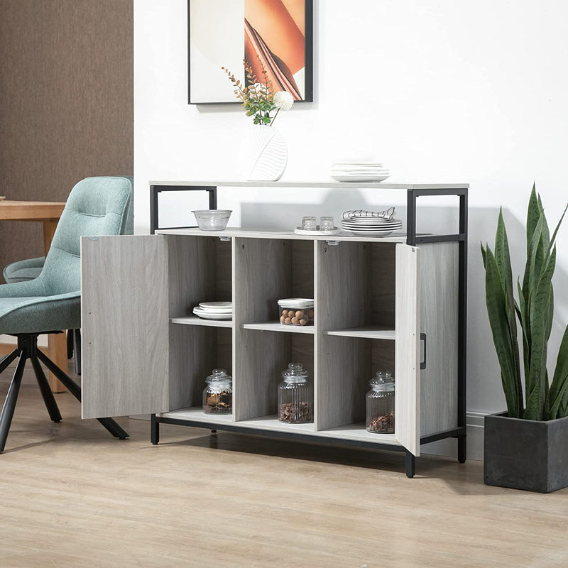 Credenza Moderna in Legno Con 2 Armadietti E Ripiani, Mobile Cucina E per Ingresso Grigio Chiaro, 100X34X87.2Cm