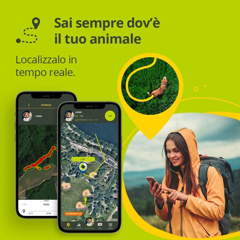 - GPS per Collare Cani E Gatti Evo - Tracker Salute E Attività - GPS Satellitare per Collare GPS Gatto E Cane - GPS Cani Waterproof - Localizzatore Con Alert Istantaneo E LED - Verde