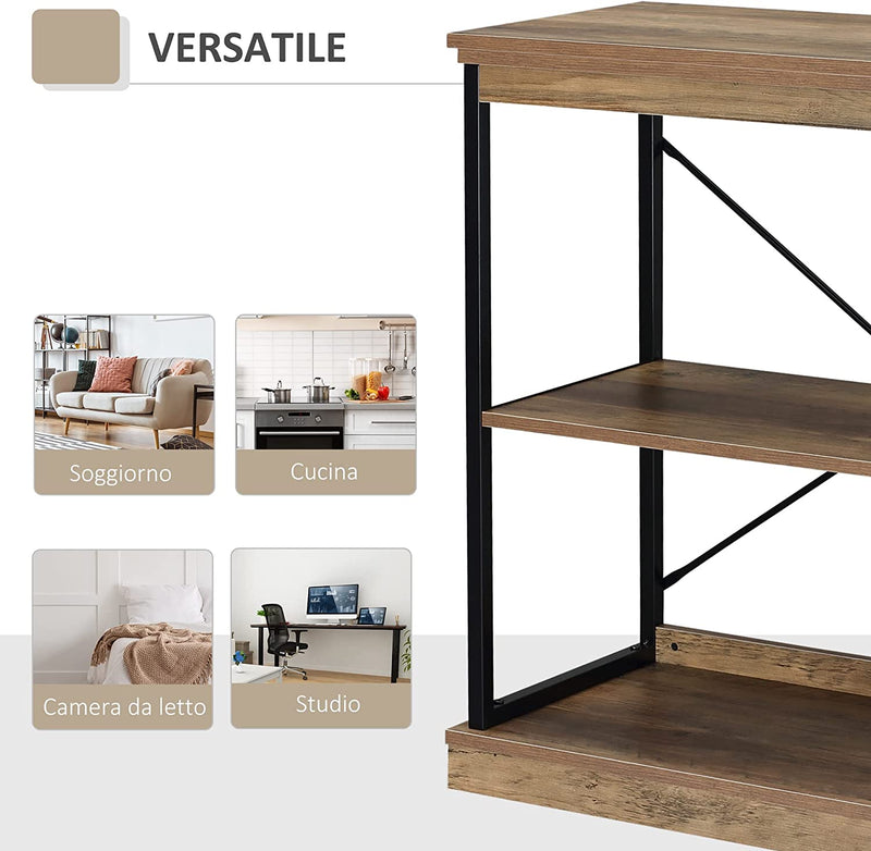 Scaffale Libreria in Stile Industriale, Mobile Multiuso in Legno Marrone E Metallo Nero, 80X36X81.3Cm