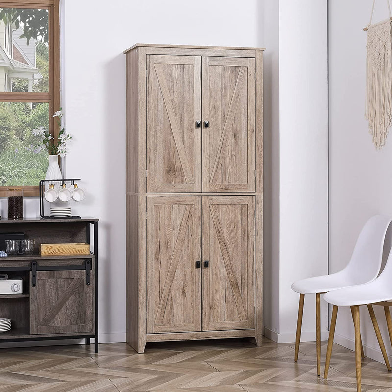 Credenza Moderna a 4 Ante Con Mensole Regolabili E Base Rialzata, Mobile Cucina in Legno 80X40X182Cm, Colore Naturale