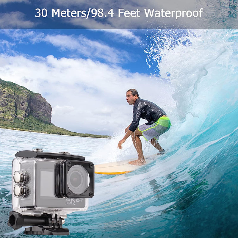 Action Camera 4K/60FPS Fotocamera Sportiva HD Da 24 MP Impermeabile Wifi Scatto Grandangolare a 170° Telecomando Wireless Bluetooth Memoria Espandibile Da 64 GB Con Scheda TF Da 16 GB