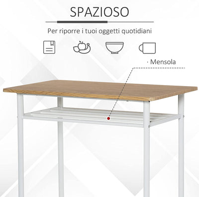 Set Bancone Bar Con 2 Sgabelli Alti in Legno Stile Nordico, Tavolo Alto Con Mensola E Sgabelli Cucina Con Poggiapiedi, Bianco