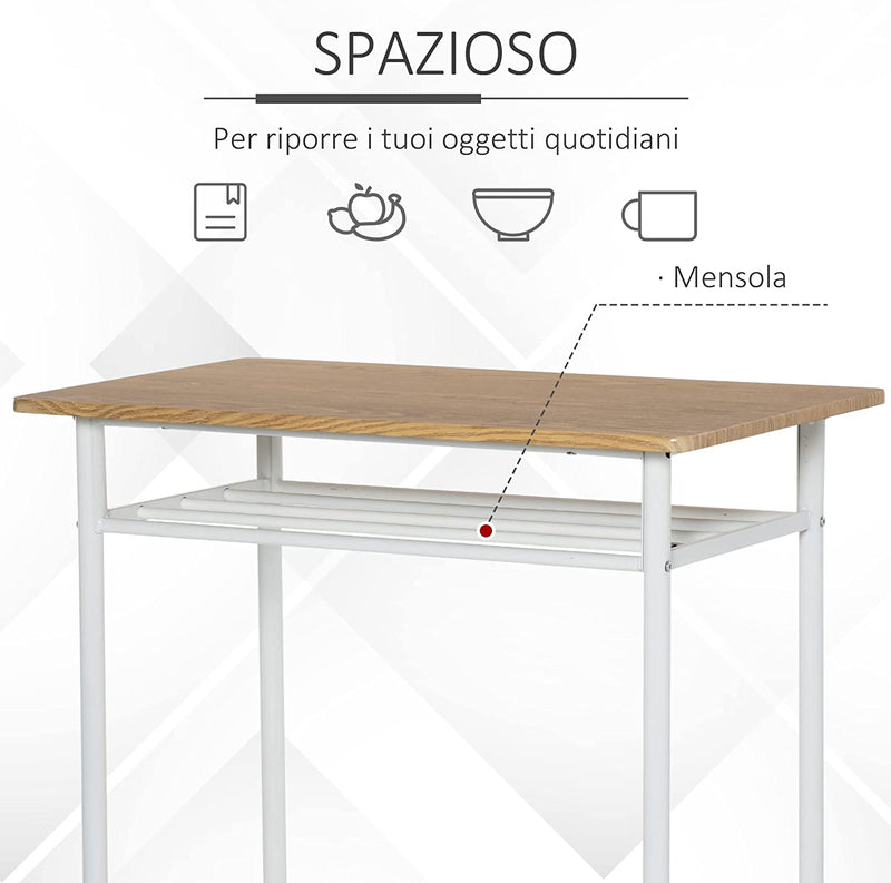 Set Bancone Bar Con 2 Sgabelli Alti in Legno Stile Nordico, Tavolo Alto Con Mensola E Sgabelli Cucina Con Poggiapiedi, Bianco