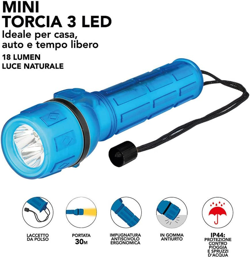 PP3150 Mini Torcia LED Portatile Tascabile Luminosità 18 Lumen IP44 Con Pratica Impugnatura Antiscivolo E Laccetto Da Polso