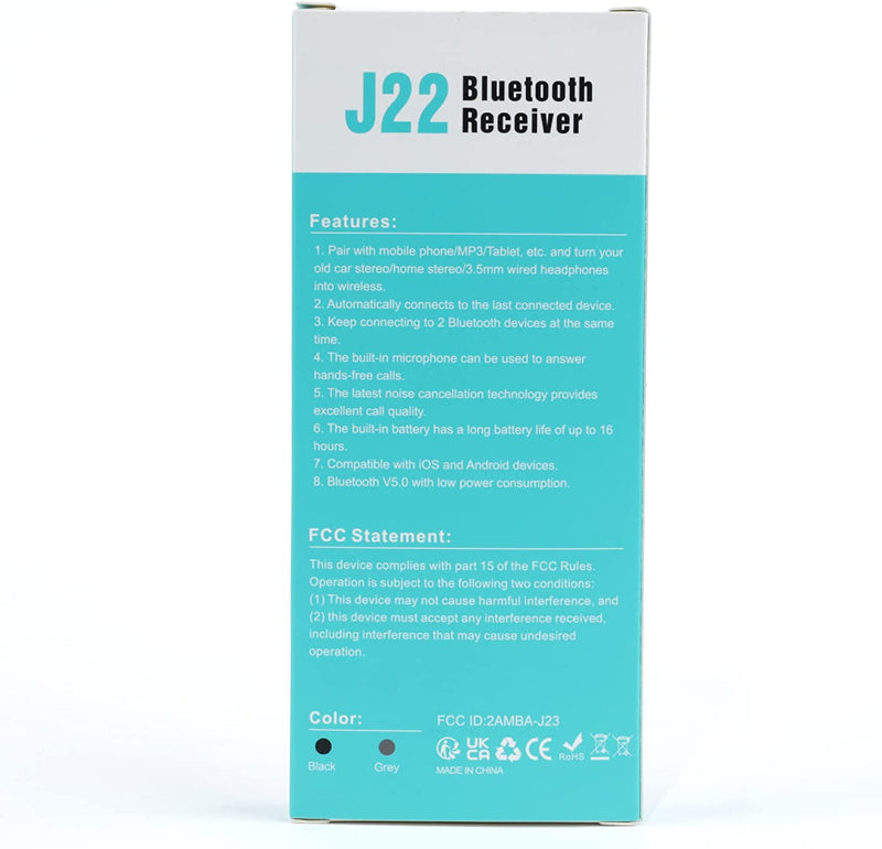 Ricevitore Bluetooth 5.0, Bluetooth Auto Aux Cancellazione Del Rumore, Aux Bluetooth Autonomia Di 16 Ore per Auto Altoparlanti/Stereo Casa/Cuffie Cablate/Chiamate in Vivavoce, Nero