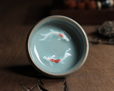 Celadon Tea Set, Tasting Cup, Small Fish Tea Cup, Geyao Ice Cracked Glazed Carp Cup, Small Tea Bowl