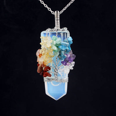 Crystal Column Tree of Life Winding Pendant Necklace