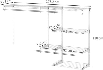 Set Appendiabiti a Muro Con 5 Mensole E 3 Barre, Accessori per Cabina Armadio Salvaspazio, Bianco