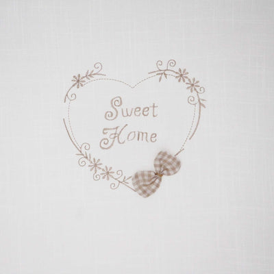 Coppia Tendine Finestra Shabby Chic Cuore in Tessuto Ricamata Sweet Home, Tenda 60X150Cm 3D Fiocco Beige Bianco