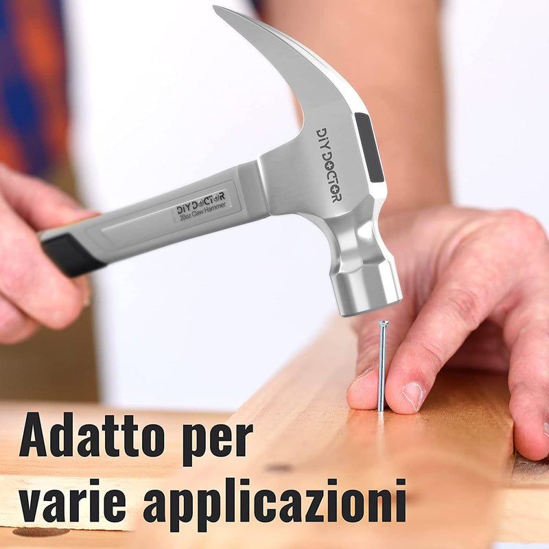 - Martello Da Carpentiere 567 Grammi - Impugnatura Curva Comfort Con Finitura in TPR - Solido Acciaio Forgiato E Impugnatura Antiscivolo - Manico in Fibra Di Vetro