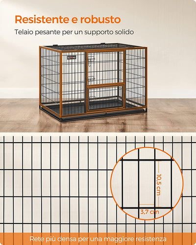 Gabbia per Cani Pesanti, Casetta per Animali Domestici, 107 X 70 X 74,9 Cm, per Cani Di Taglia Grande E Media, Anti-Fuga, Doppio Sportello Rimovibile, Facile Da Pulire, XL, Nero