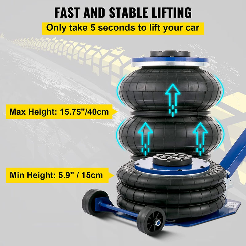 Cric Pneumatico Ad Aria Compressa, Capacità 5000 Kg, Sollevamento Rapido 3T, Resistente, per Riparazione Auto E Cric a Pavimento, Borsa Tripla, Con Due Ruote, Blu