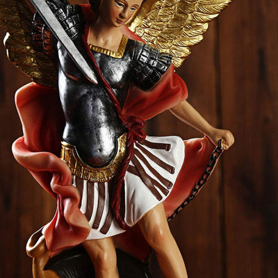 Statua Arcangelo Arcangelo Arcangelo San Michele Tramples Demone Scultura Religiosa Sconfiggere Lucifero Angelo Collezionabile per Home Office Decor