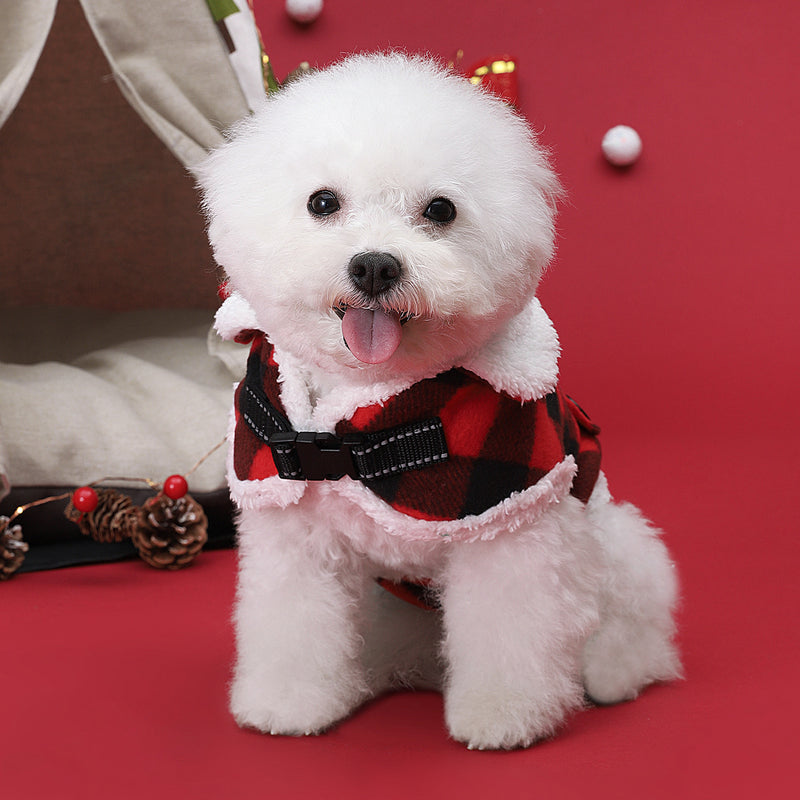 Christmas Coat Cotton-Padded Jacket Teddy Pomeranian Small Dog Autumn and Winter Clothes Thickened Dog Clothes