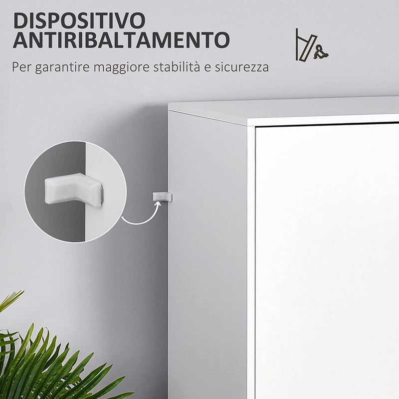 Armadio a Due Ante in Legno Con 1 Ripiano, 1 Appendiabiti, 2 Cassetti Con Maniglie Intagliate, Bianco 80X40X180Cm