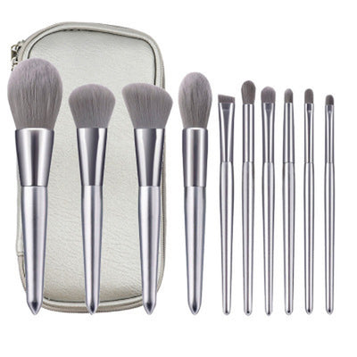 10 Moonlight Silver Makeup Brush Set