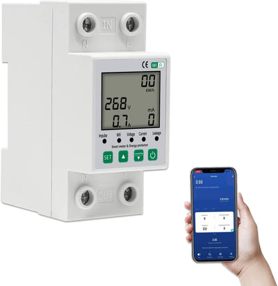 Contatore Energia Elettrica, Misuratore Consumo Elettrico Con Kwh Meter Wifi Guida DIN Digitale LCD, Contatore Di Energia Monofase Multifunzione 220V