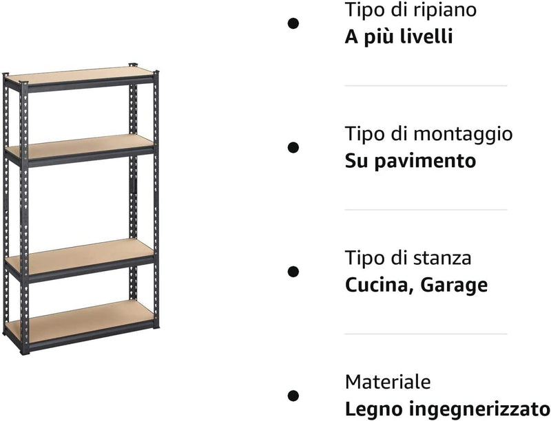 Scaffalatura Industriale a 4 Livelli in MDF E Acciaio, Scaffale per Garage E Cantina Con Ripiani Aperti E Regolabili, 81.3X30X152.4 Cm, Nero E Marrone