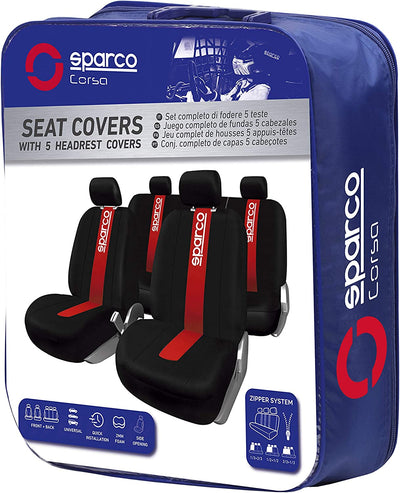 SPC1013 Set Coprisedili Anteriori/Posteriori, Classic, 100% Poliestere, Compatibile Con Airbag, Rosso