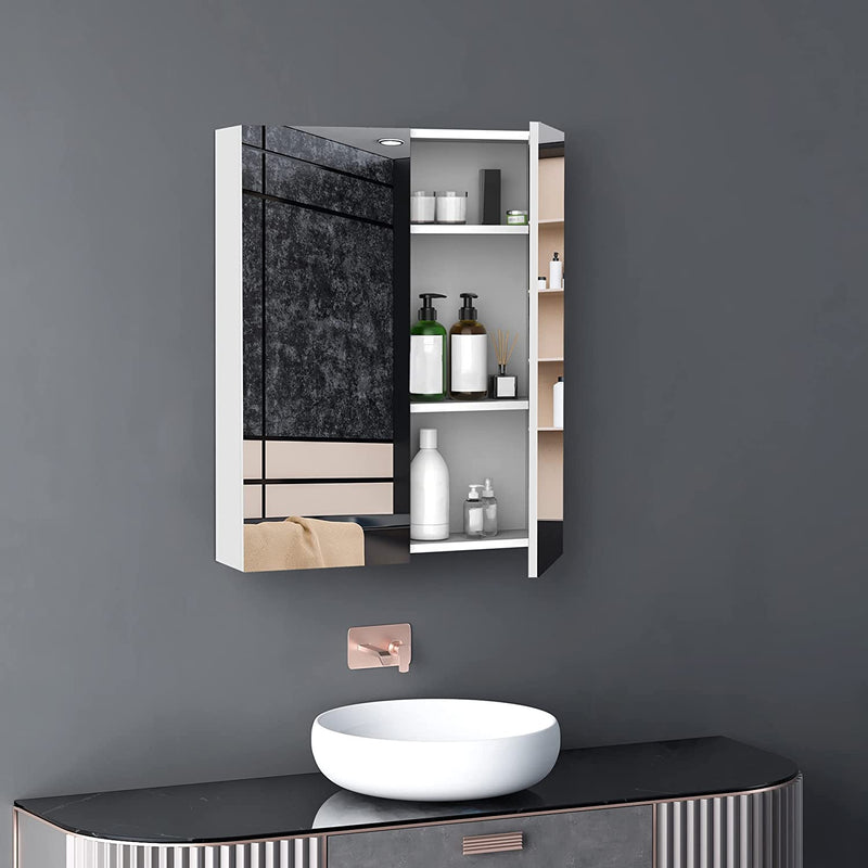 Armadietto Pensile Da Bagno Due Ante Frontali Con Specchiera E 2 Ripiani Interni MDF Bianco (60 X 15 X 75 Cm)