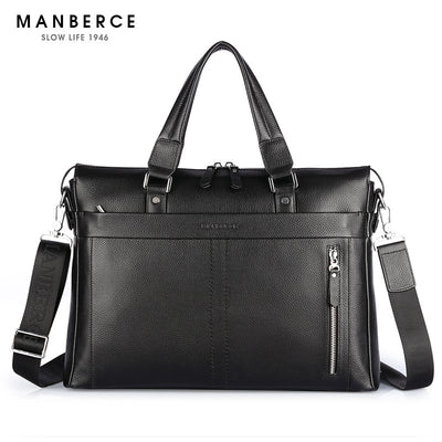 Manbers Brand Real Leather Business and Leisure Handbag Official Document of Baotou Layer Men'S Single Shoulder Large Capacity Package