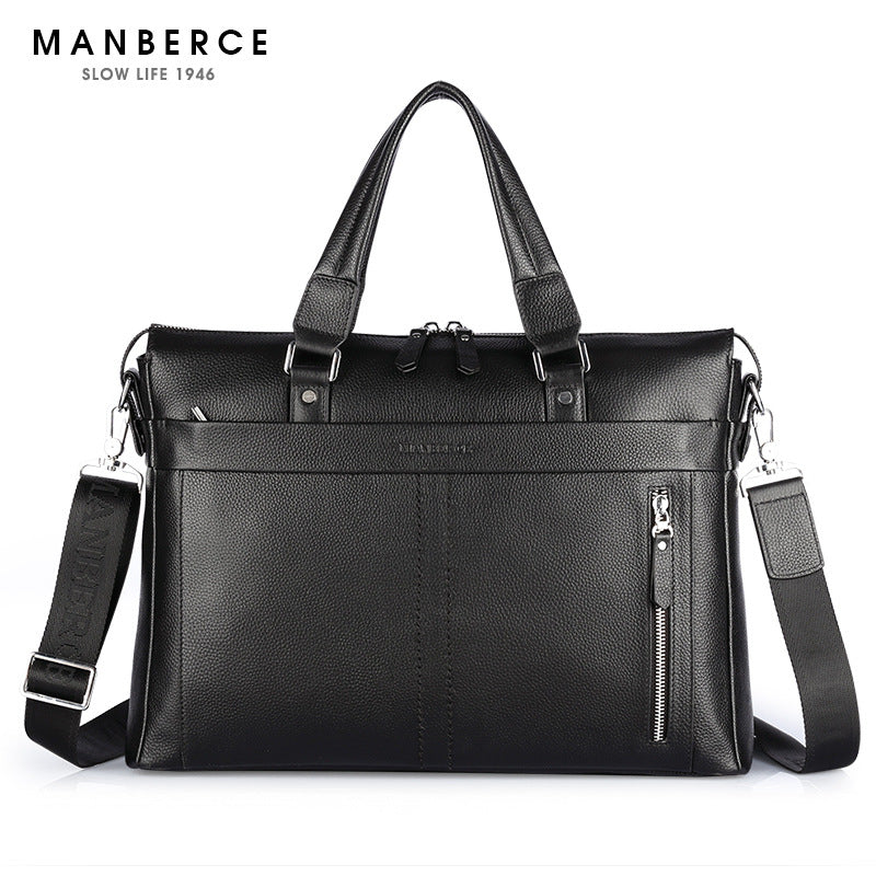 Manbers Brand Real Leather Business and Leisure Handbag Official Document of Baotou Layer Men&