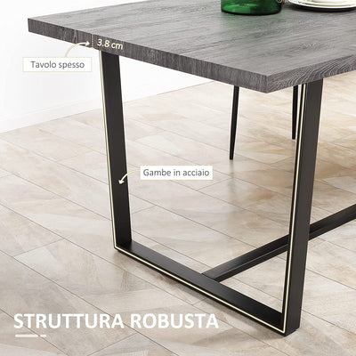 Tavolo Da Pranzo Rettangolare per 8 Persone Stile Industriale, Tavolo Da Cucina E Soggiorno Con Gambe in Acciaio, 180X90X75Cm, Grigio E Nero