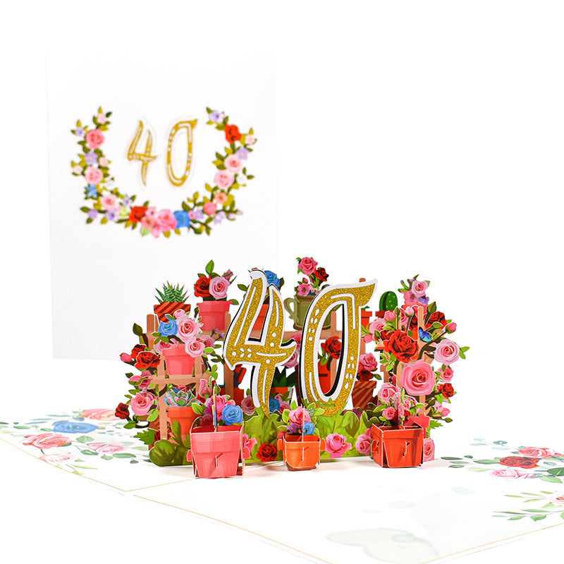 Flowers Anniversary Greeting Card 3D Stereo