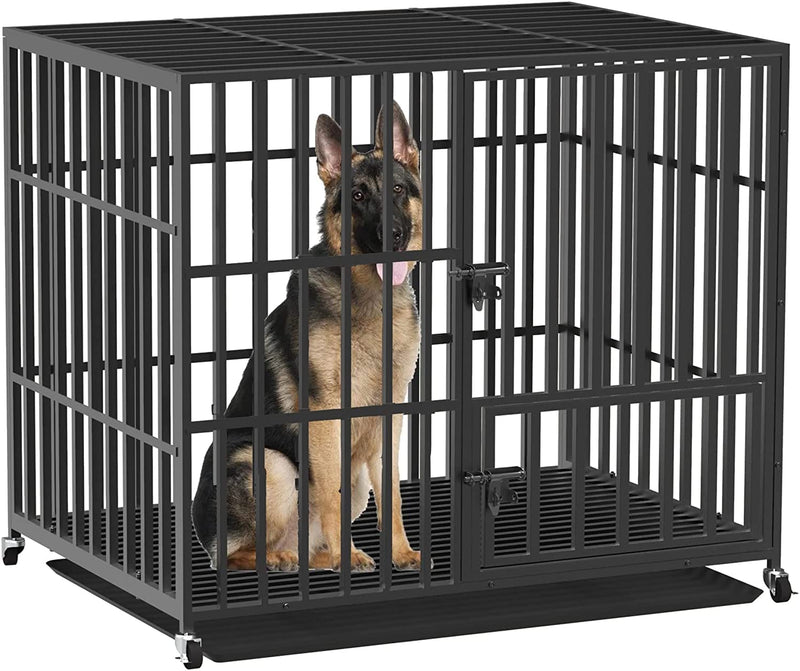 Resistente Gabbia per Cani: XXL Kennel Cane Grande Media Anti-Morso Gabbia per Cani in Metallo Con Ruote Interno Box per Cani Indistruttibile Con 2 Chiavistelli 117X84X 86,5Cm