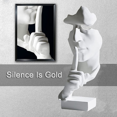 Soprammobili Moderni - Il Silenzio È D'Oro - 28 Cm Statuette Decorative Casa - Statue Di Viso Uomini - Scultura Resina Astratta Moderna Soggiorno Ufficio Creativa Regalo Figurine