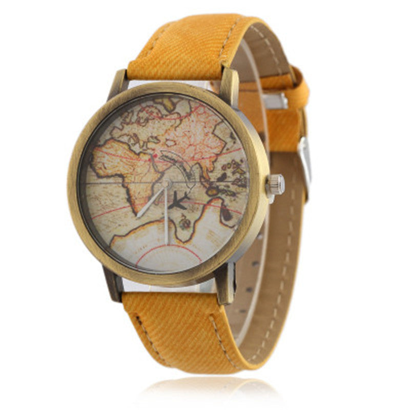 Lychee Leather Map Wind Simple Watch