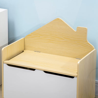 Panca Contenitore Portagiochi per Bambini in Legno E Schienale a Casetta, 62.5X34X61.5Cm, Bianco