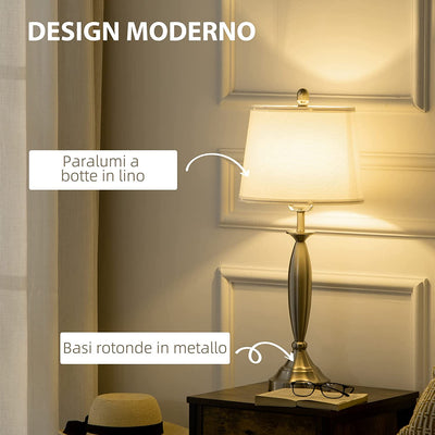 Set Con 1 Lampada Da Terra E 2 Lampada Da Tavolo in Acciaio E Tessuto per Illuminazione Interni Casa E Ufficio, Bianco E Argento