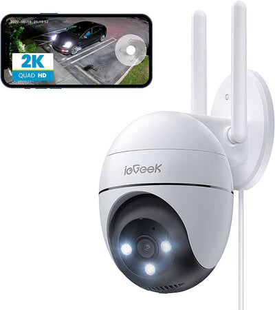 2K Telecamera Wi-Fi Esterno 360° PTZ Videocamera Sorveglianza Wifi Con 3MP Visione Notturna a Colori 15M,Rilevamento Umano PIR E Allarme Sonoro E Luminoso