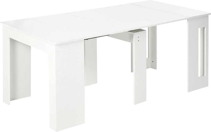 Tavolo Pieghevole Da Pranzo Max 6 Persone per Spazi Limitati, in Truciolato E Acciaio, 180X85X75 Cm, Bianco