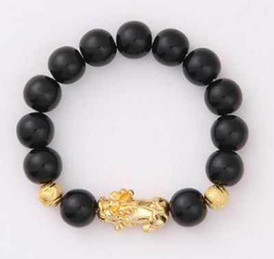 Obsidian 18K Gold Bracelet Six Brave Words on Hand and Little Pearl Transport Gifts Wholesale